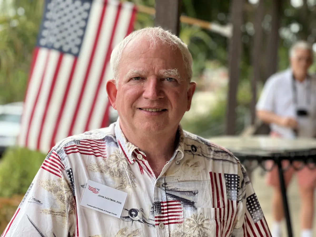 John Eastman attends a private event held at a ranch in northern Orange County, Calif., on Aug. 19, 2023. (Brad Jones/The Epoch Times)