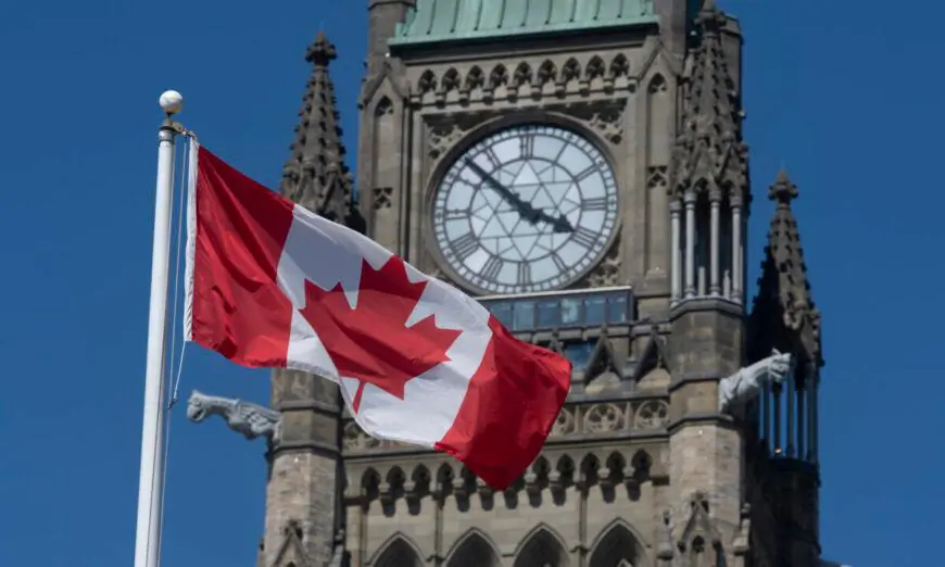 The Canadian flag flies near the Peace Tower on Parliament Hill in Ottawa in a file photo. (The Canadian Press/Adrian Wyld)