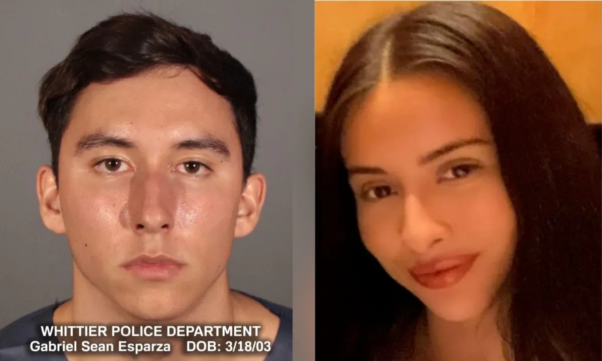 Gabriel Esparza, left, has been arrested as a suspect in the killing of 19-year-old Andrea Vazquez, right, after she was kidnapped from a Whittier park and then found dead in Moreno Valley, Calif., on Aug. 21, 2023.