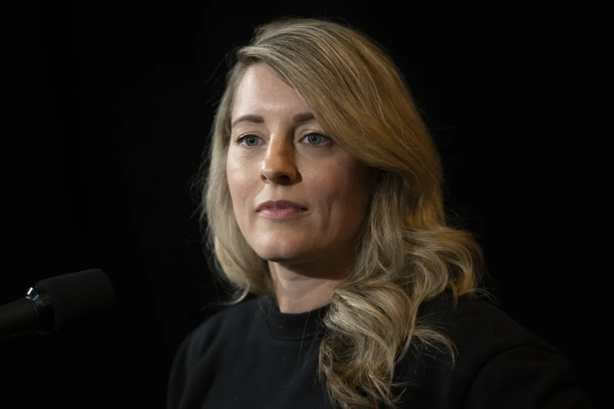 Foreign Affairs Minister Mélanie Joly speaks to reporters in Charlottetown on Aug. 21, 2023. (The Canadian Press/Darren Calabrese)
