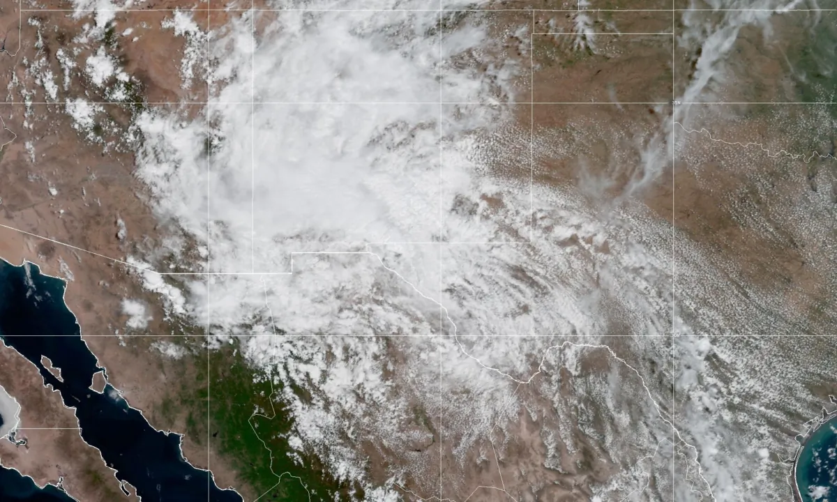 A satellite image shows Post-tropical Cyclone Harold in Mexico at 3:30 p.m. ET on Aug. 23, 2023. (CIRA/NOAA)