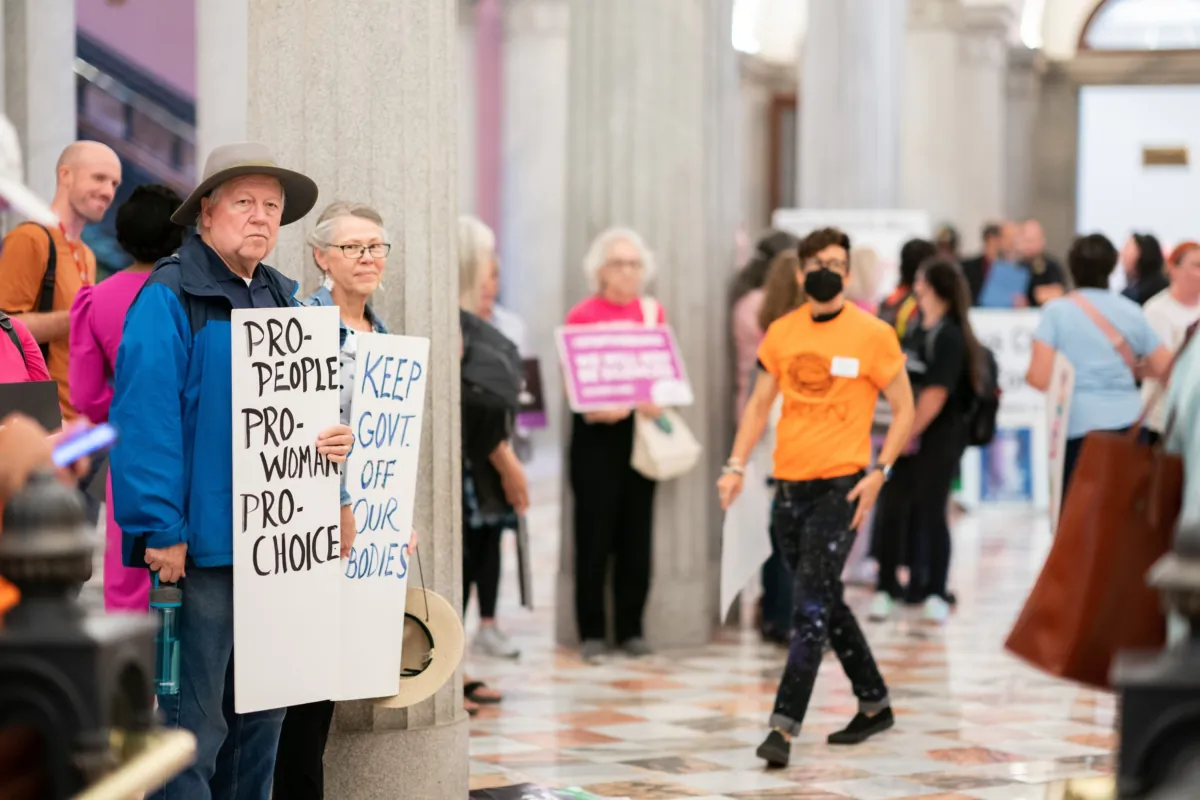 Demonstrators wait for lawmakers to arrive before the South Carolina Senate passed a ban on abortion after six weeks of pregnancy at the South Carolina Statehouse in Columbia, S.C., on May 23, 2023. (Sean Rayford/Getty Images)