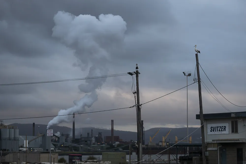 WOLLONGONG, AUSTRALIA - FEBRUARY 01: A general view of smoke rising from the the steelworks in Port Kembla on February 01, 2021 in Wollongong, Australia. Coal mining operations are set to expand in the Illawarra region following the recent move to reopen the area's oldest mine. Wollongong Coal's application to expand operations to extract an additional 3.7 million tonnes of metallurgical coal at its currently dormant Russell Vale colliery over the next five years was approved by the The Independent Planning Commission (IPC) in December 2020. South 32 has also submitted plans to the IPC to extend its Dendrobium underground mine west of Wollongong. Both mines encroach on the water catchment area of Greater Sydney, with concerns raised over the expected impact and damage to Sydney's water supply. (Photo by Brook Mitchell/Getty Images)