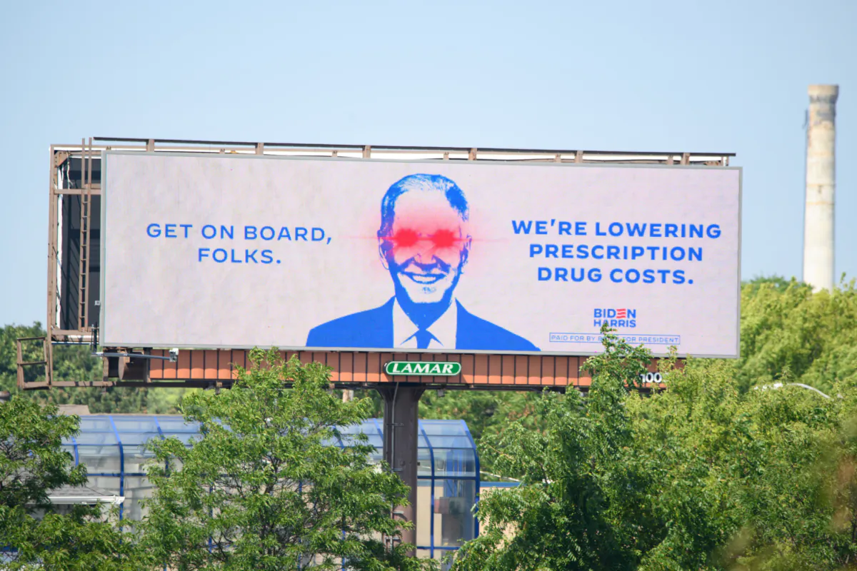 Ahead of the first Republican debate in Milwaukee, The Biden-Harris 2024 Campaign and Democratic National Committee launches billboards, a plane banner and a mobile billboard truck highlighting positions of Republicans and President Biden's accomplishments on Aug. 23, 2023 in Milwaukee, Wisconsin. (Daniel Boczarski/Getty Images for DNC)