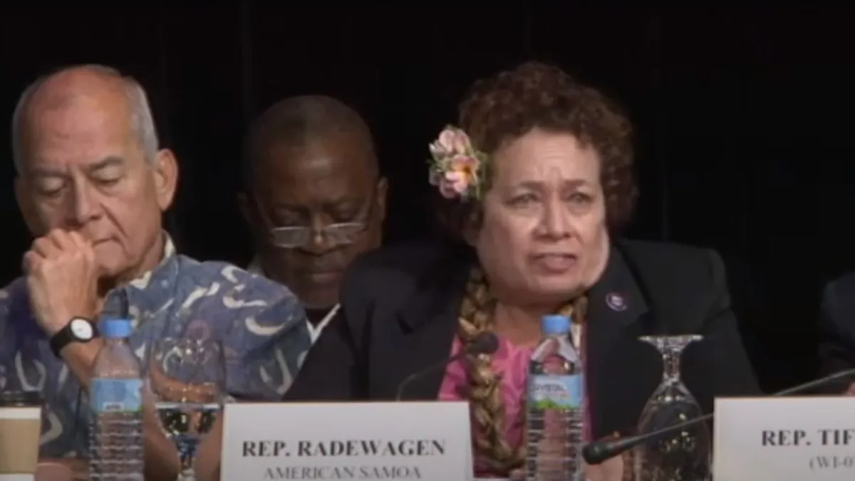 The House Natural Source Committee holds an oversight field hearing on Peace Through Strength: The Strategic Importance of the Pacific Islands to U.S.-led Global Security in Tamuning, Guam, on Aug. 24, 2023. (House Committee on Natural Resources GOP/Screenshot via The Epoch Times)