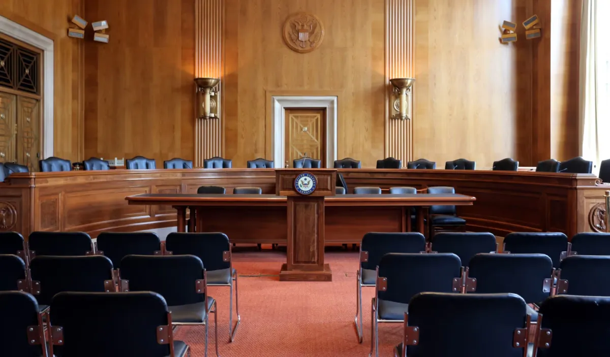 A U.S. Senate committee hearing room in Washington, D.C., on July 18, 2017. The U.S. Senate is the upper chamber of the United States Congress. (Katherine Welles/Shutterstock)