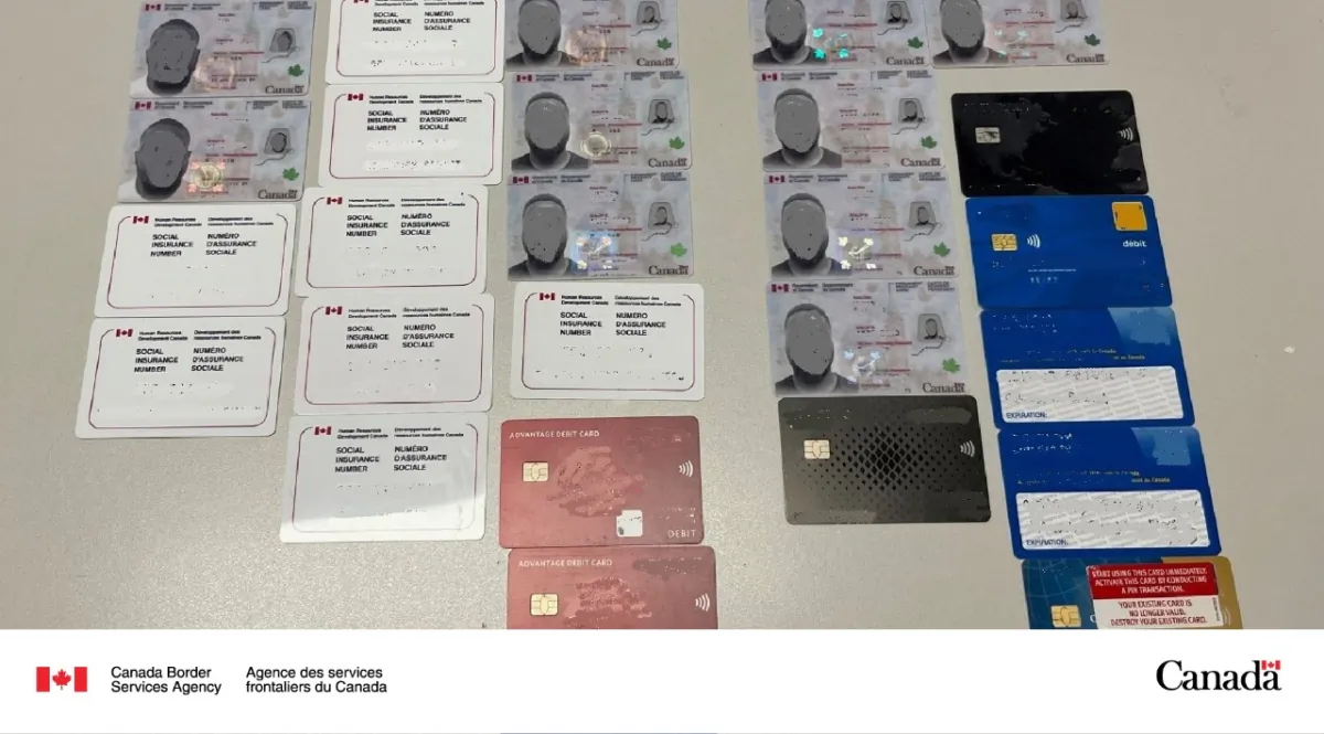 Fraudulent cards seized by the Canada Border Services Agency on Aug. 1, 2023. (CBSA handout)