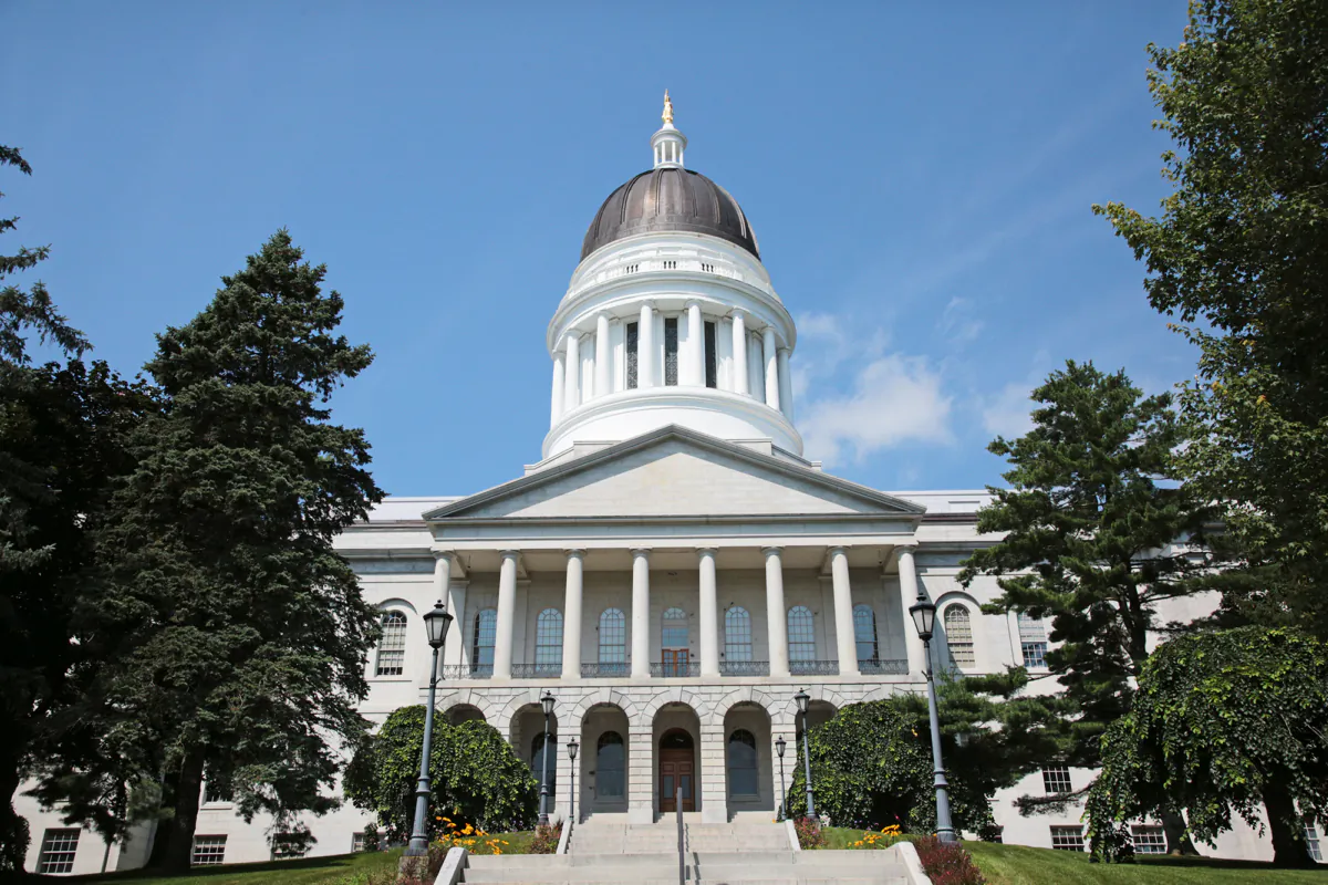 The Capitol building in Augusta, Maine, on July 29, 2023. (Richard Moore/The Epoch Times)