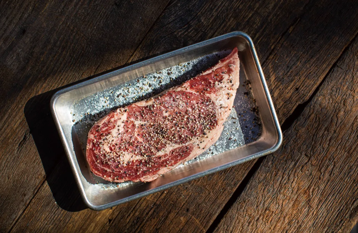 A rib eye from
Piece of Meat in
New Orleans, La., a
butcher shop-turnedsteakhouse
opened
by two chefs. (Andrea Behrends)