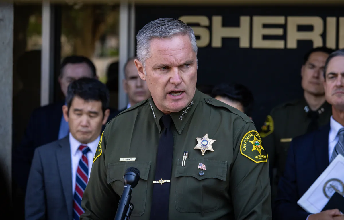 Orange County Sheriff Don Barnes sponsored AB 1874. Above, Barnes at a press conference in Santa Ana, Calif., on Aug. 24, 2023. (John Fredricks/The Epoch Times)