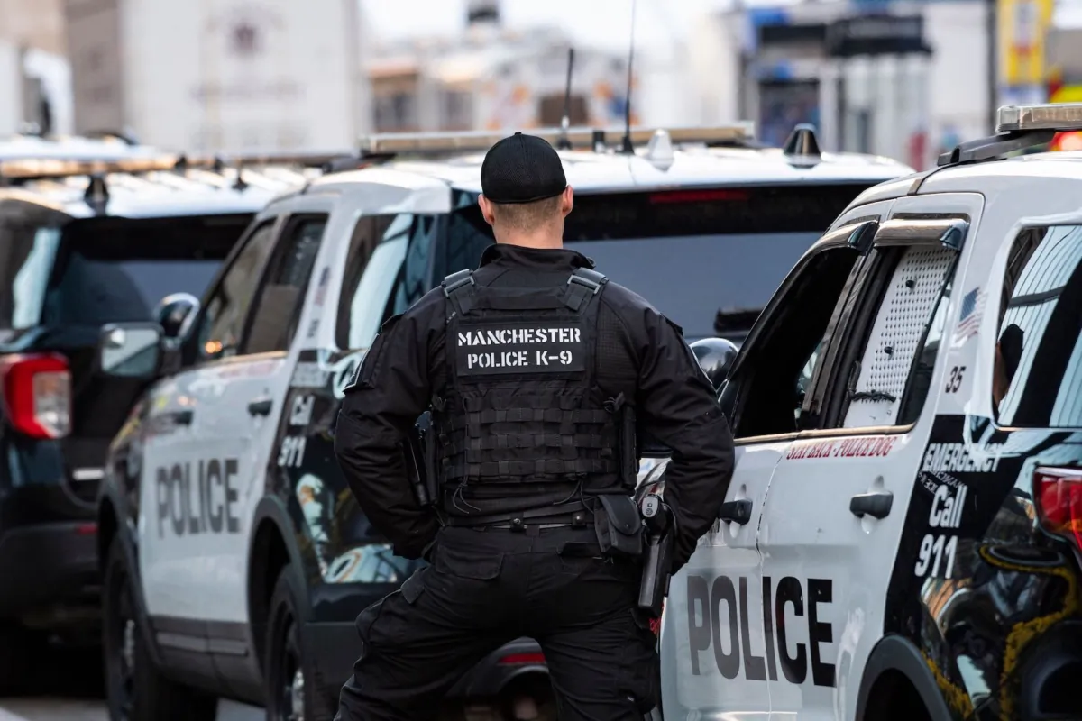 Police units secure the streets ahead of the 126th Boston Marathon in Boston, Mass., on April 18, 2022. (Joseph Prezioso/AFP via Getty Images)