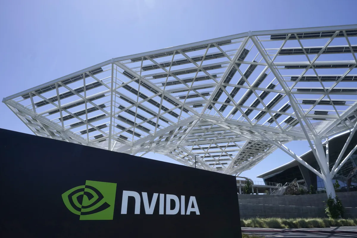 The Nvidia office building in Santa Clara, Calif., on May 31, 2023. (Jeff Chiu/AP Photo)