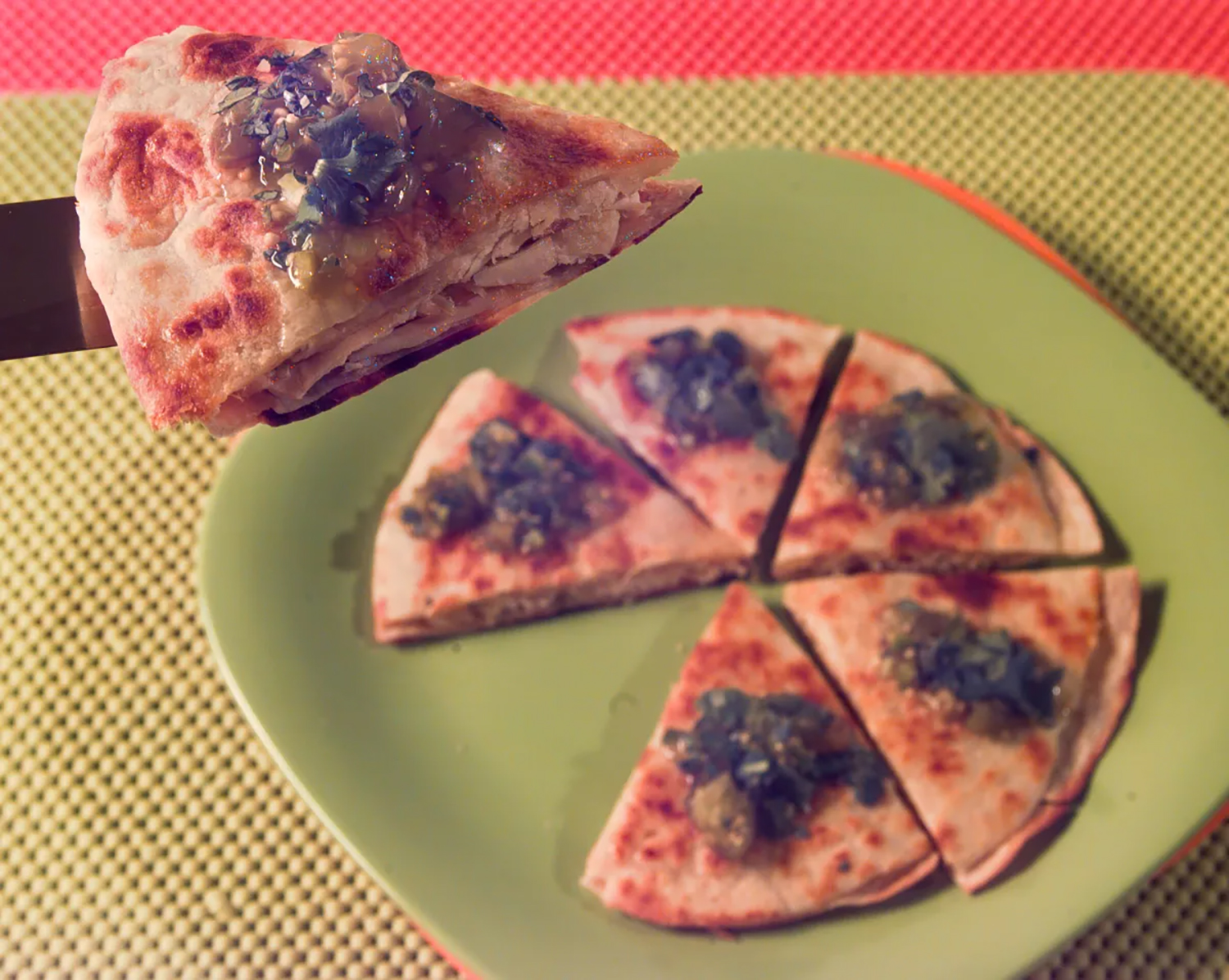 Chicken Quesadillas With Tomatillo Salsa.