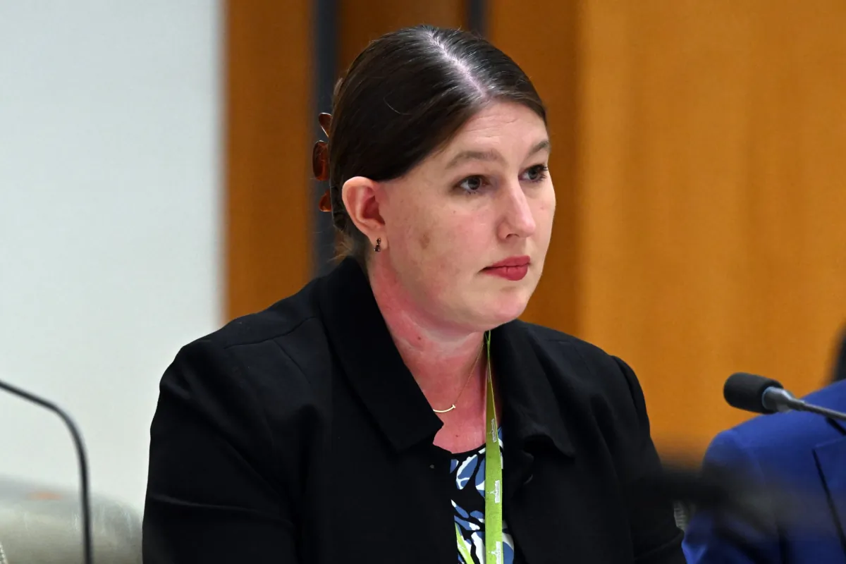 Australian Human Rights Commission (AHRC) Human Rights Commissioner Lorraine Finlay appears before Parliamentary Joint Committee at Parliament House in Canberra, Australia, on Oct. 17, 2022. (AAP Image/Mick Tsikas)