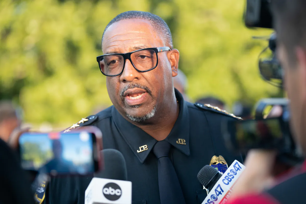 Jacksonville Sheriff T.K. Waters speaks to members of the media near the Dollar General store in Jacksonville, Fla., where three people were shot and killed the day before, on Aug. 27, 2023. (Sean Rayford/Getty Images)