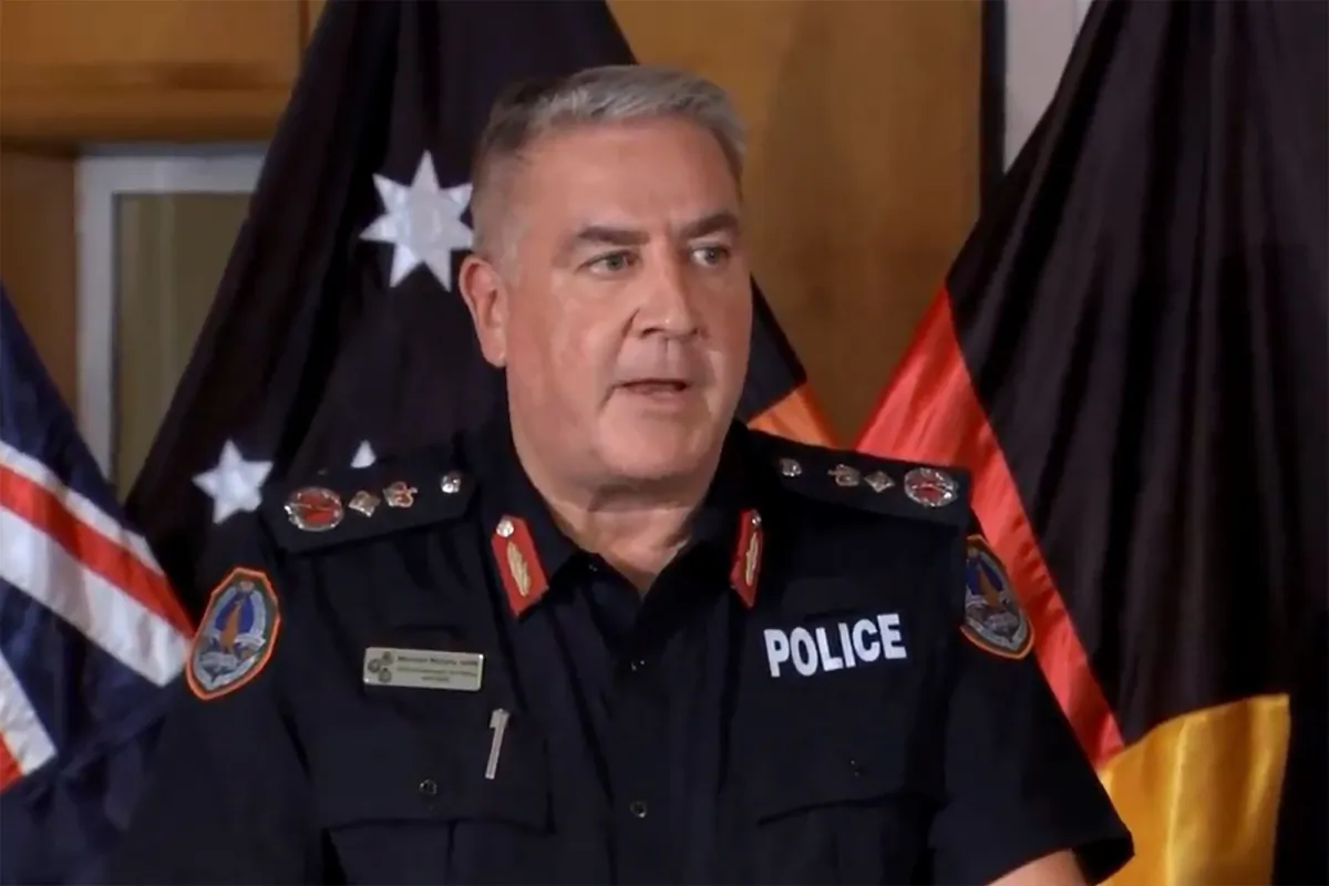In this image from a video, Australia's Northern Territory Police Commissioner Michael Murphy speaks at a press conference in Darwin, Australia, on Aug. 28, 2023. (Australian Broadcasting Corp. via AP)