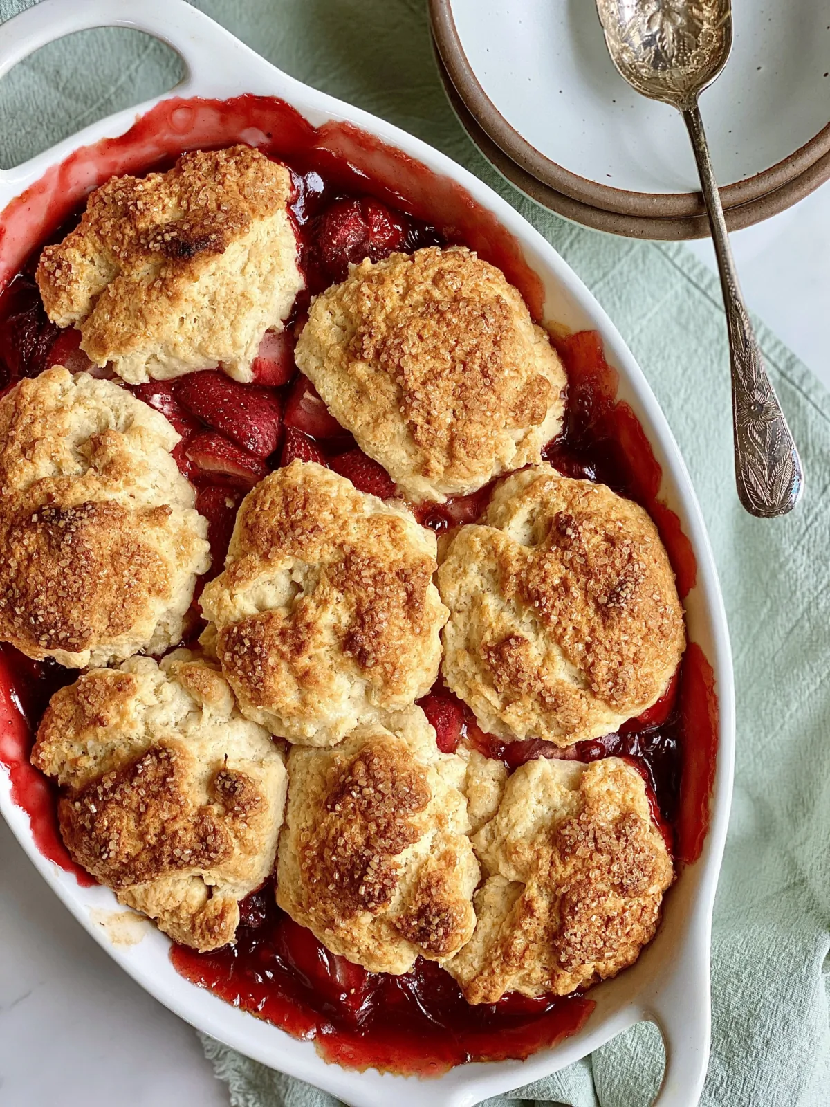Cardamom makes this traditional strawberry cobbler with a drop biscuit topping sing. (Kelli Foster/TNS)