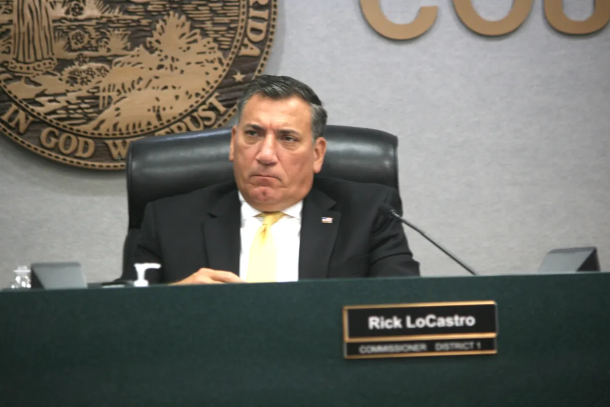 Board Chair Commissioner Rick LoCastro delivers his closing comments during the Collier County Board of County Commissioners meeting in Naples, Fla., on Aug. 22, 2023. (Patricia Tolson/The Epoch Times)