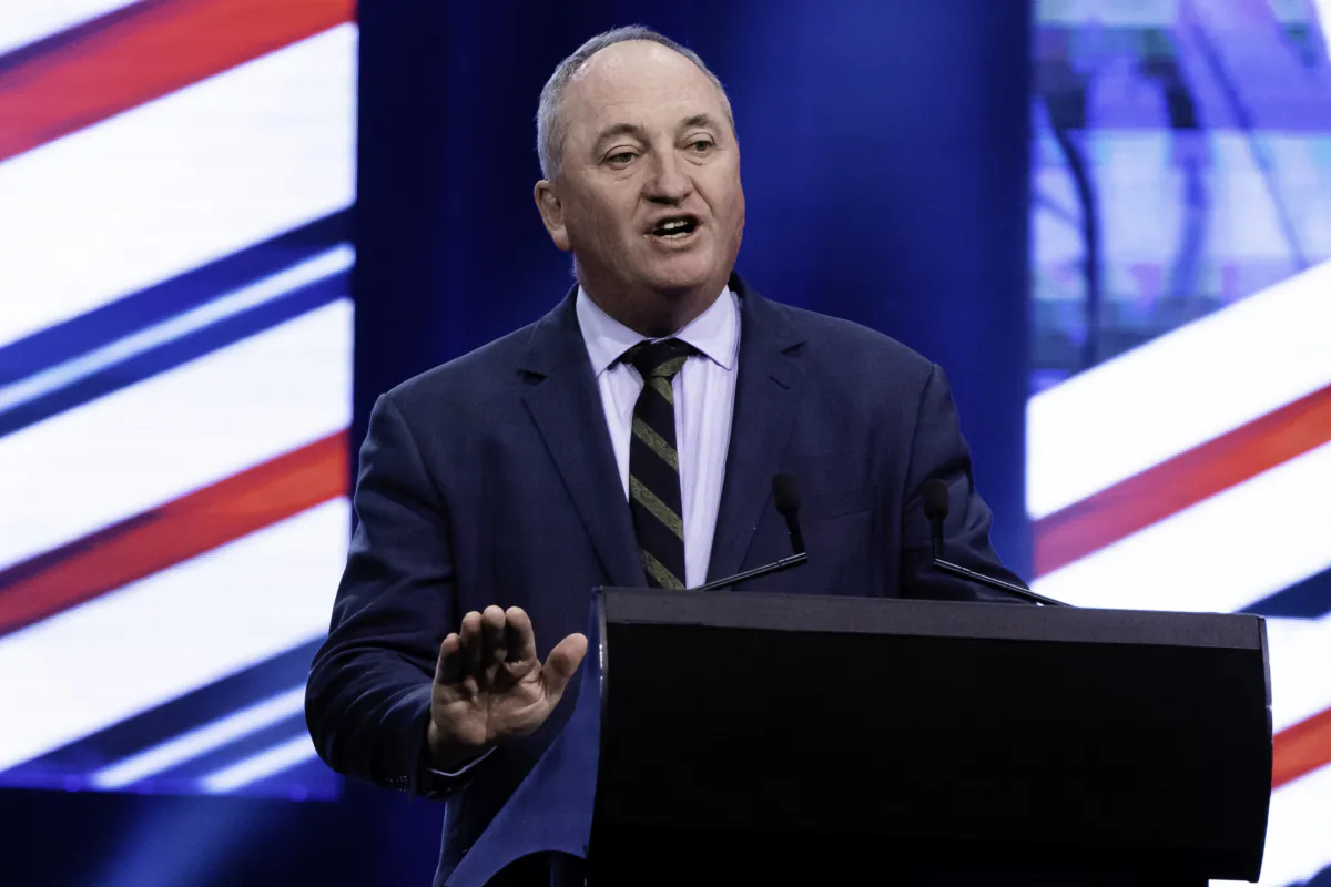 Former Deputy Prime Minister Barnaby Joyce (and Nationals MP) speaking at CPAC conference in Sydney, Australia on Aug. 19, 2023. (Wade Zhong/The Epoch Times)