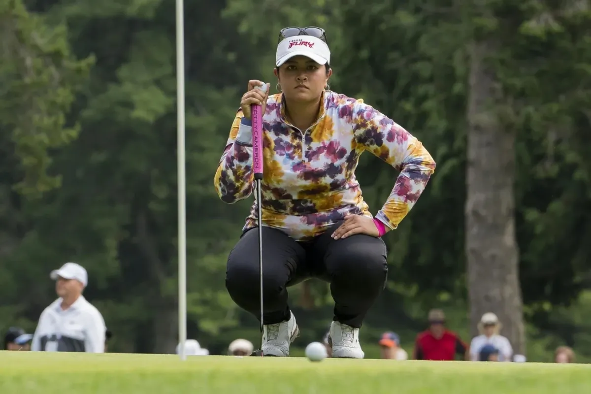 Lilia Vu lines up her putt on the sixth green during the second round of the CPKC Women's Open golf tournament at Shaughnessy Golf & Country Club in Vancouver, British Columbia, Canada, on Aug. 25, 2023. (Bob Frid/USA TODAY Sports via Field Level Media)