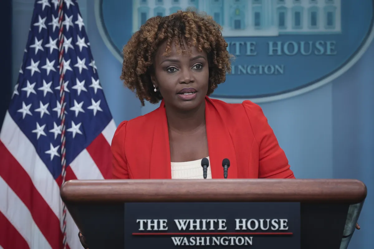 White House press secretary Karine Jean-Pierre speaks during the daily press briefing at the White House on Aug. 29, 2023. (Win McNamee/Getty Images)