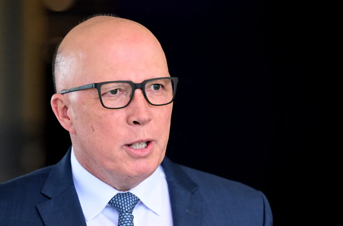 Australian Opposition Leader Peter Dutton speaks to the media during a press conference at Brisbane Airport in Brisbane, Australia on Aug. 30, 2023. (AAP Image/Darren England)
