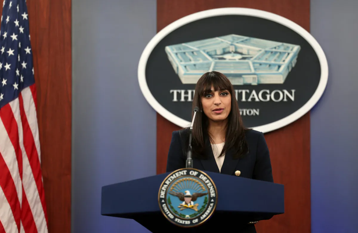 Pentagon deputy press secretary Sabrina Singh holds a press briefing at the Pentagon in Arlington, Virginia, on Jan. 26, 2023. (Kevin Dietsch/Getty Images)