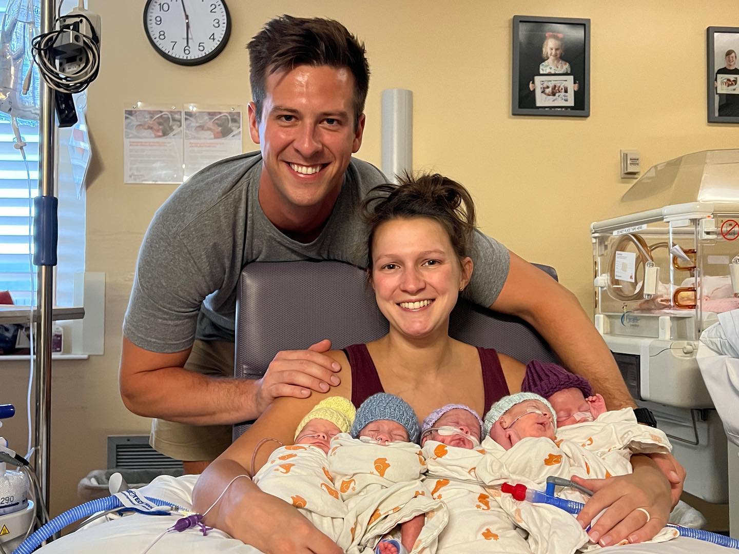 The parents with their five babies.