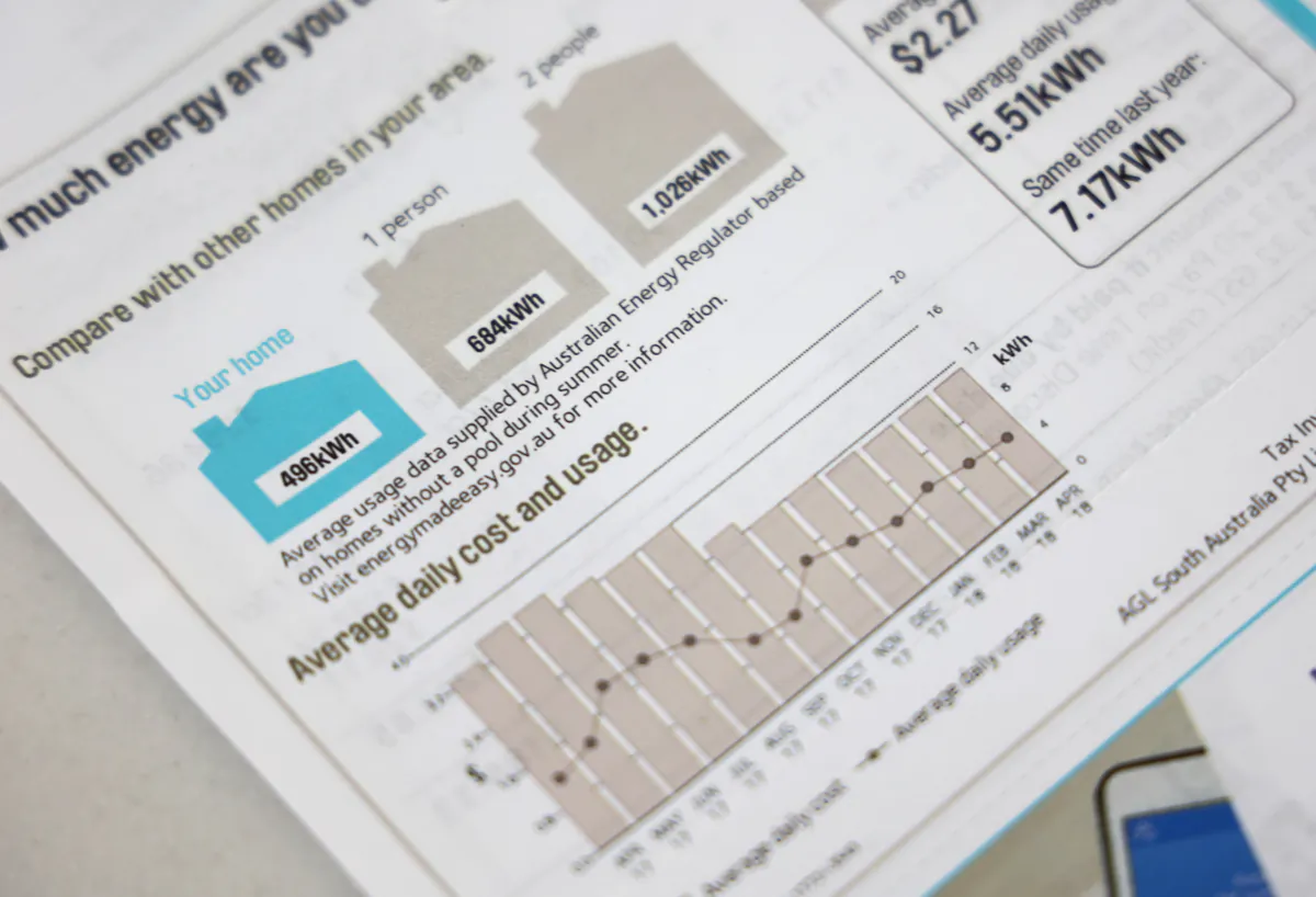 A residential power bill is seen at a home in Adelaide, on May 7, 2021. (AAP Image/David Mariuz) NO ARCHIVING