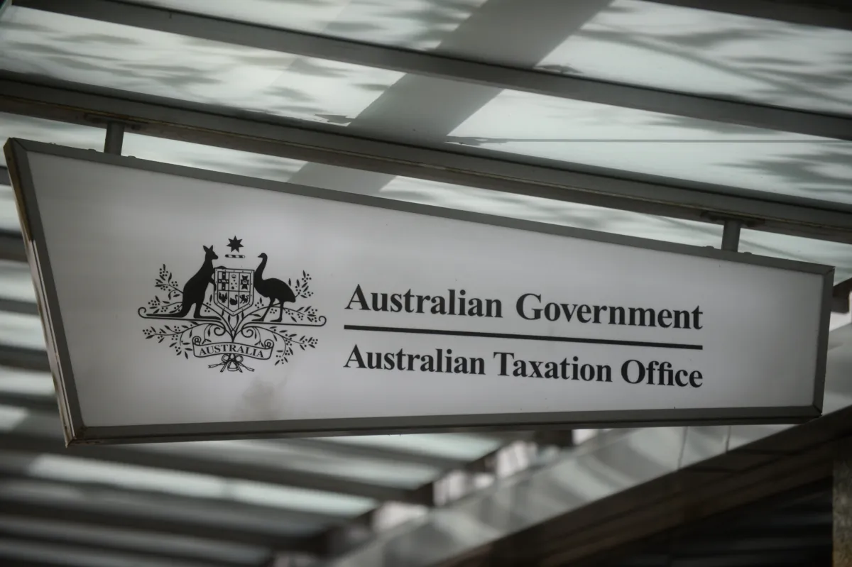 The sign of an Australian Taxation Office shopfront is seen in Canberra, Australia, on May 9, 2014. (AAP Image/Lukas Coch) 