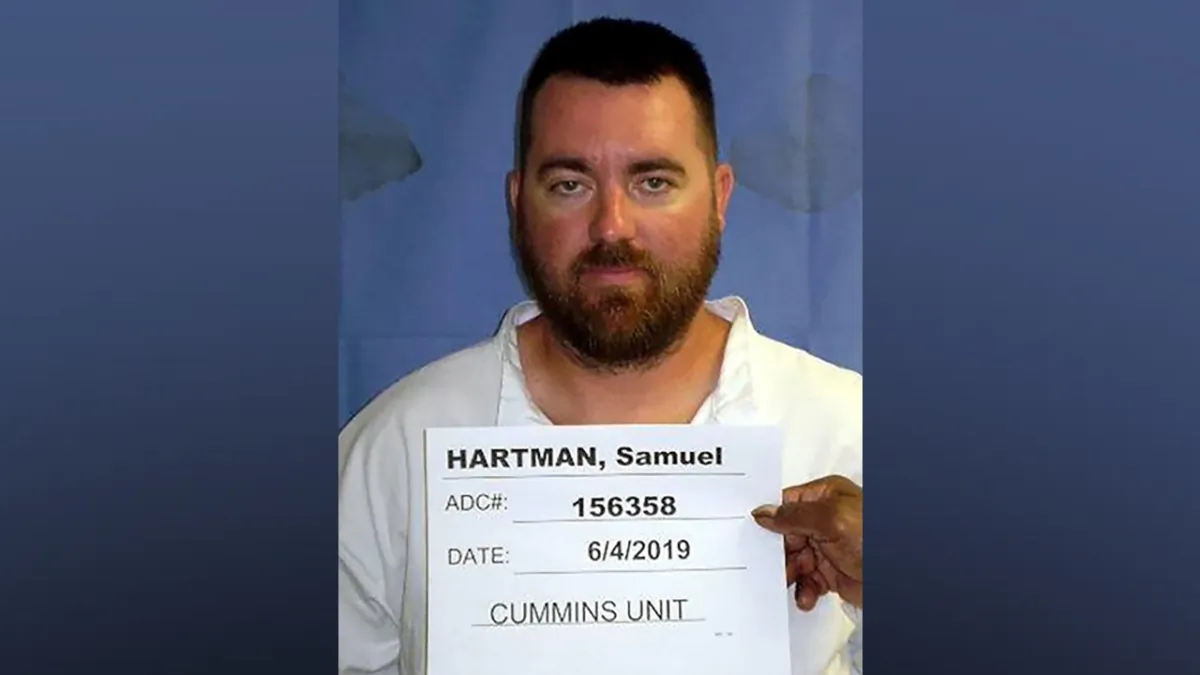 Samuel Hartman in a  booking photo. (Arkansas Department of Correction via AP)