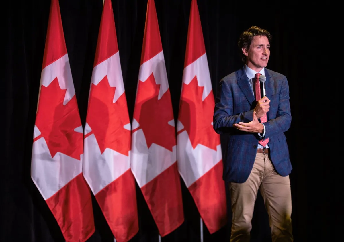 Prime Minister Justin Trudeau speaks at a Liberal party fund raising event in Edmonton on Aug. 26, 2023. (The Canadian Press/Jason Franson)