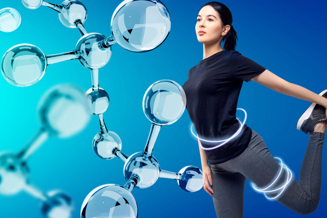A sporty girl posing among glassy molecules in a stock photo. (Shutterstock)