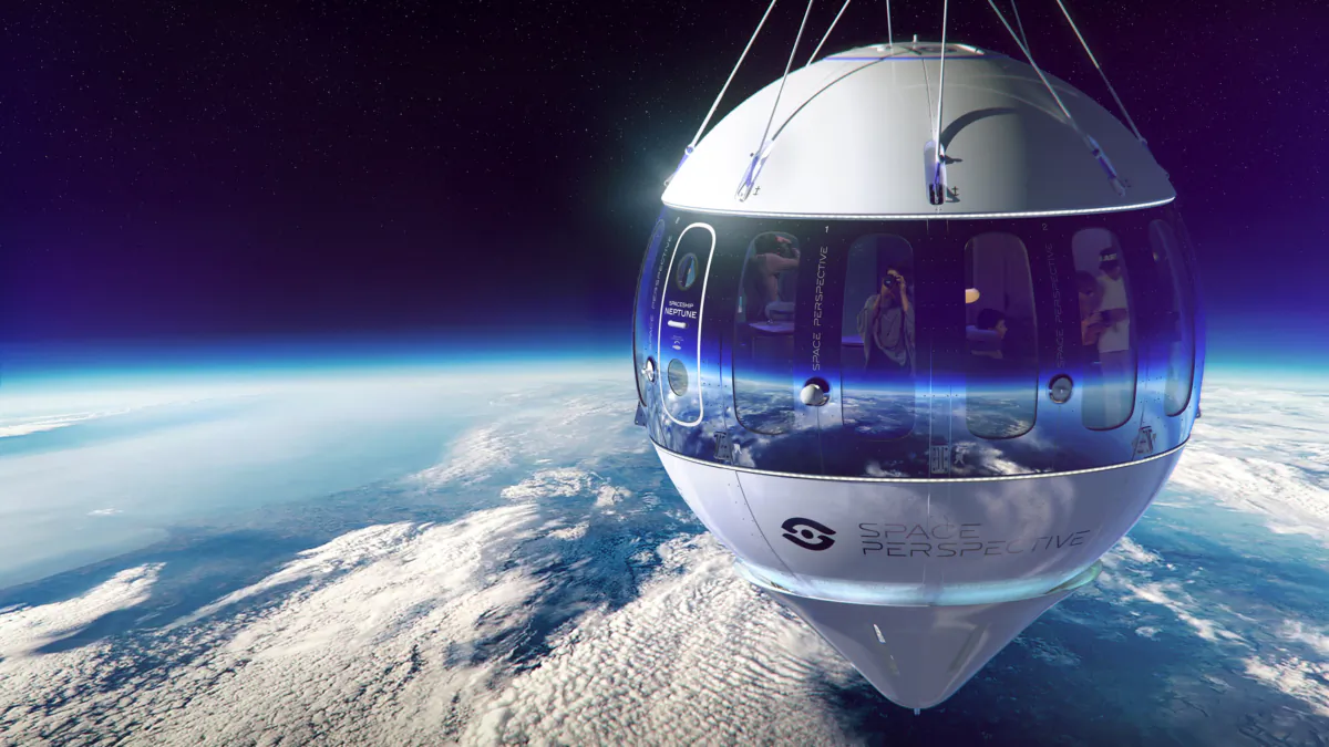 Rendering of the Space Perspective Spaceship Neptune balloon capsule with its updated design as of July 2022. (Space Perspective/TNS)