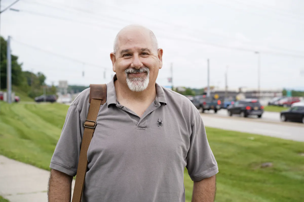 Steven Vinella in front of Route 211 in the Town of Wallkill, N.Y., on Aug. 28, 2023. (Cara Ding/The Epoch Times)