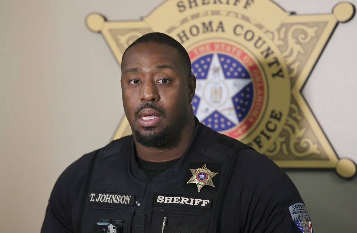 Oklahoma County Sheriff Tommie Johnson III during a news conference in Oklahoma City on Aug. 30, 2023. (Doug Hoke/The Oklahoman via AP)