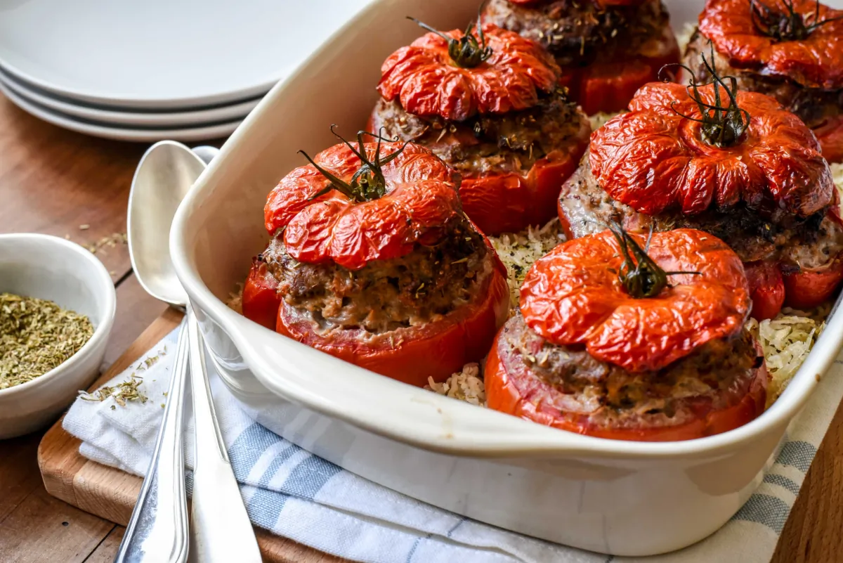 There are countless variations of tomates farçies, but ground beef, bread, and cheese is by far the most popular stuffing. (Audrey Le Goff)