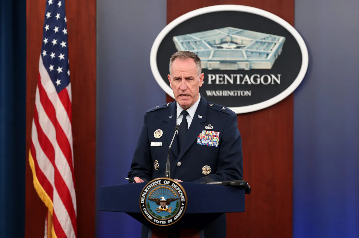 Defense Department spokesman Brig. Gen. Patrick Ryder holds a press conference at the Pentagon in Arlington, Va., on Aug. 31, 2023. (Kevin Dietsch/Getty Images)