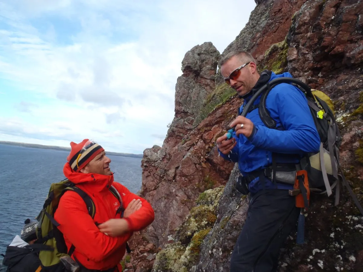 CSA astronaut David Saint-Jacques (L) and Dr. Gordon Osinski are shown on a field training expedition at West Clearwater Lake in northern Quebec in this 2014 handout photo. (The Canadian Press/HO - Gordon Osinski)