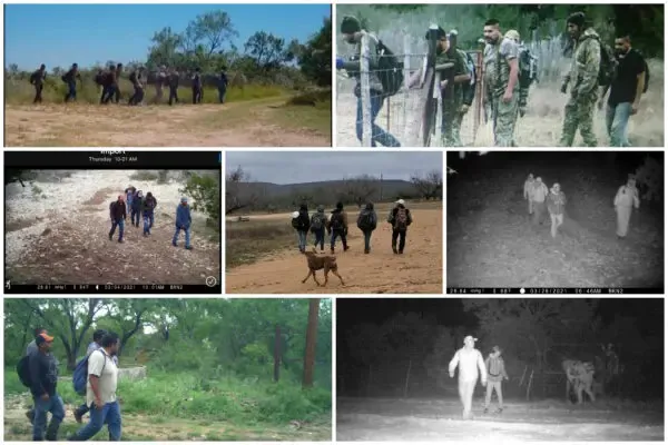 Trail camera photos of illegal aliens provided by ranchers in Kinney County, Texas, in 2021. (Courtesy of ranchers)