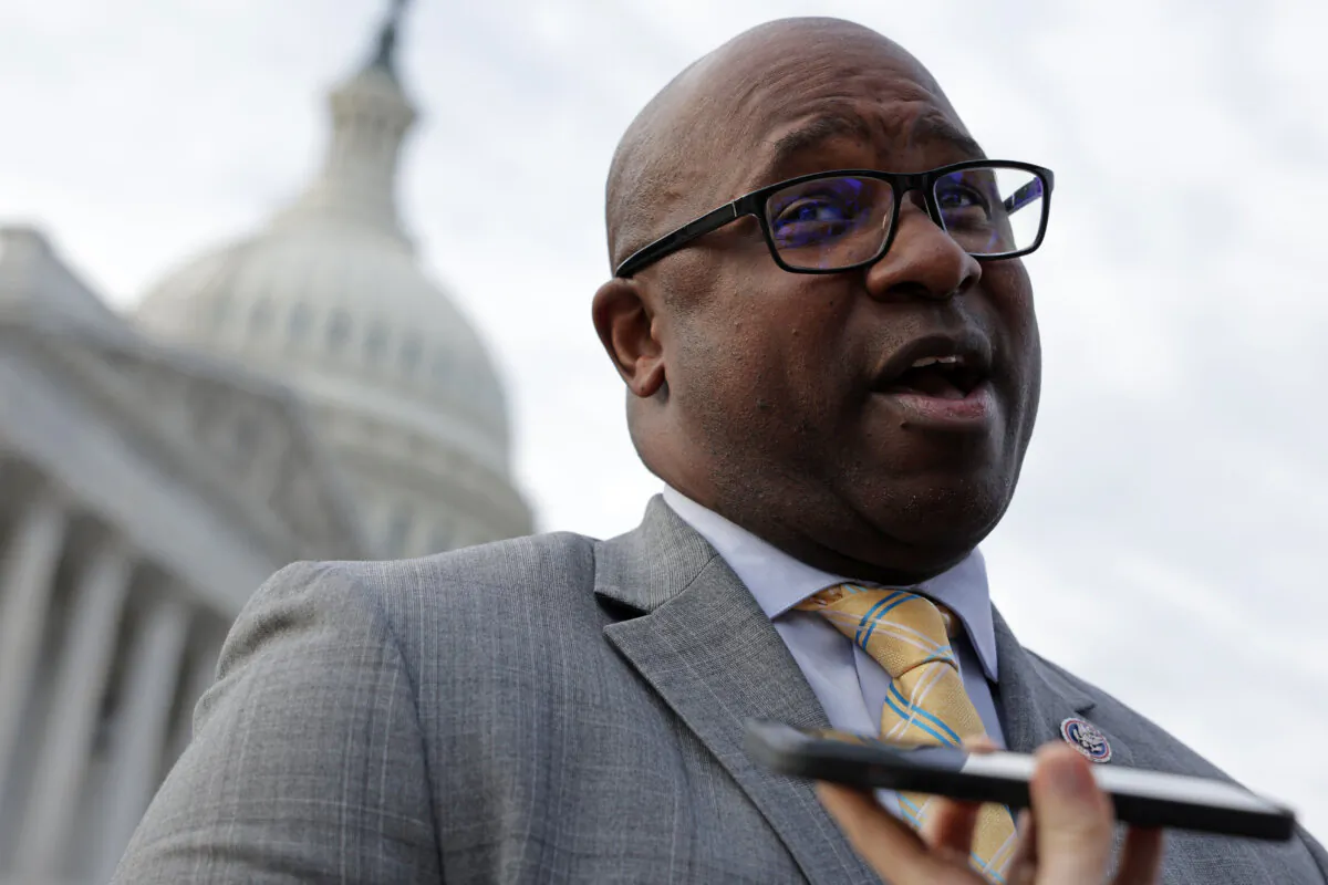U.S. Rep. Jamaal Bowman (D-N.Y.) speaks to reporters in front of the U.S. Capitol in Washington on March 22, 2023. (Alex Wong/Getty Images)