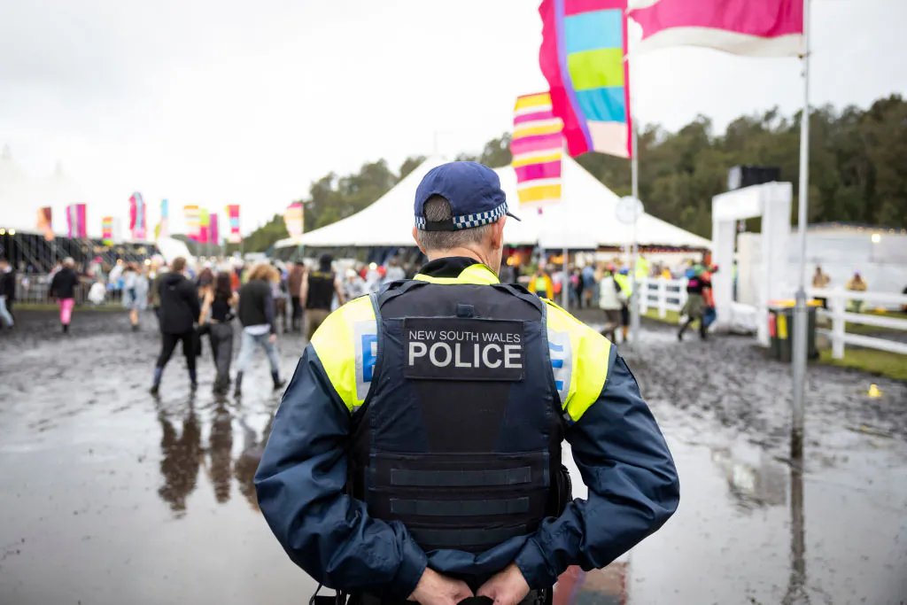 A Police officer is seen on patrol during Splendour in the Grass 2022 at North Byron Parklands in Byron Bay, Australia, on July 22, 2022. (Matt Jelonek/Getty Images)
