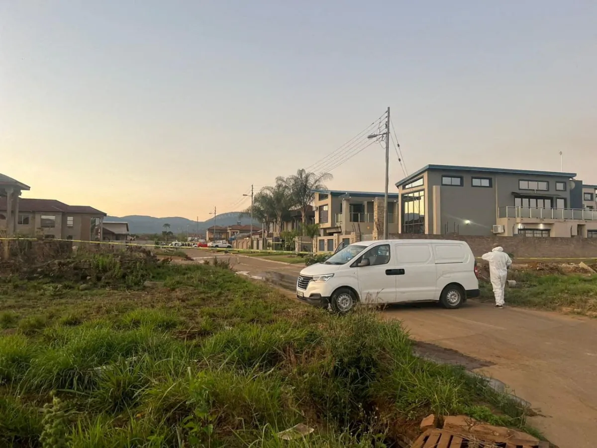A view shows a crime scene after at least 18 cash-in-transit robbers were shot and killed during a shootout with a specialised airborne police unit in Makhado, Limpopo, South Africa, on Sept. 1, 2023. (South African Police Service/Handout via Reuters)
