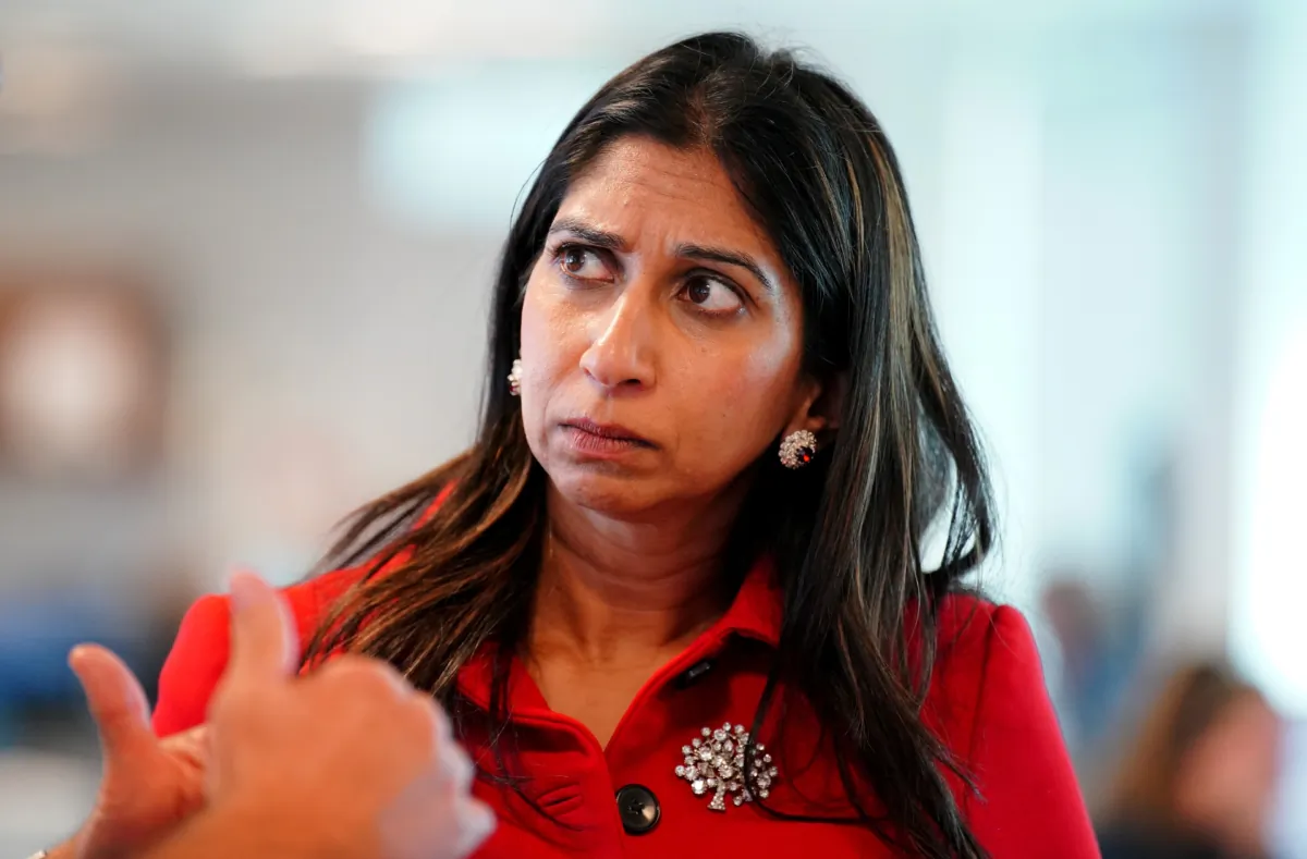 Home Secretary Suella Braverman during a visit to Greater Manchester Police HQ in Manchester, England, on Aug. 28, 2023. (Peter Byrne/PA)