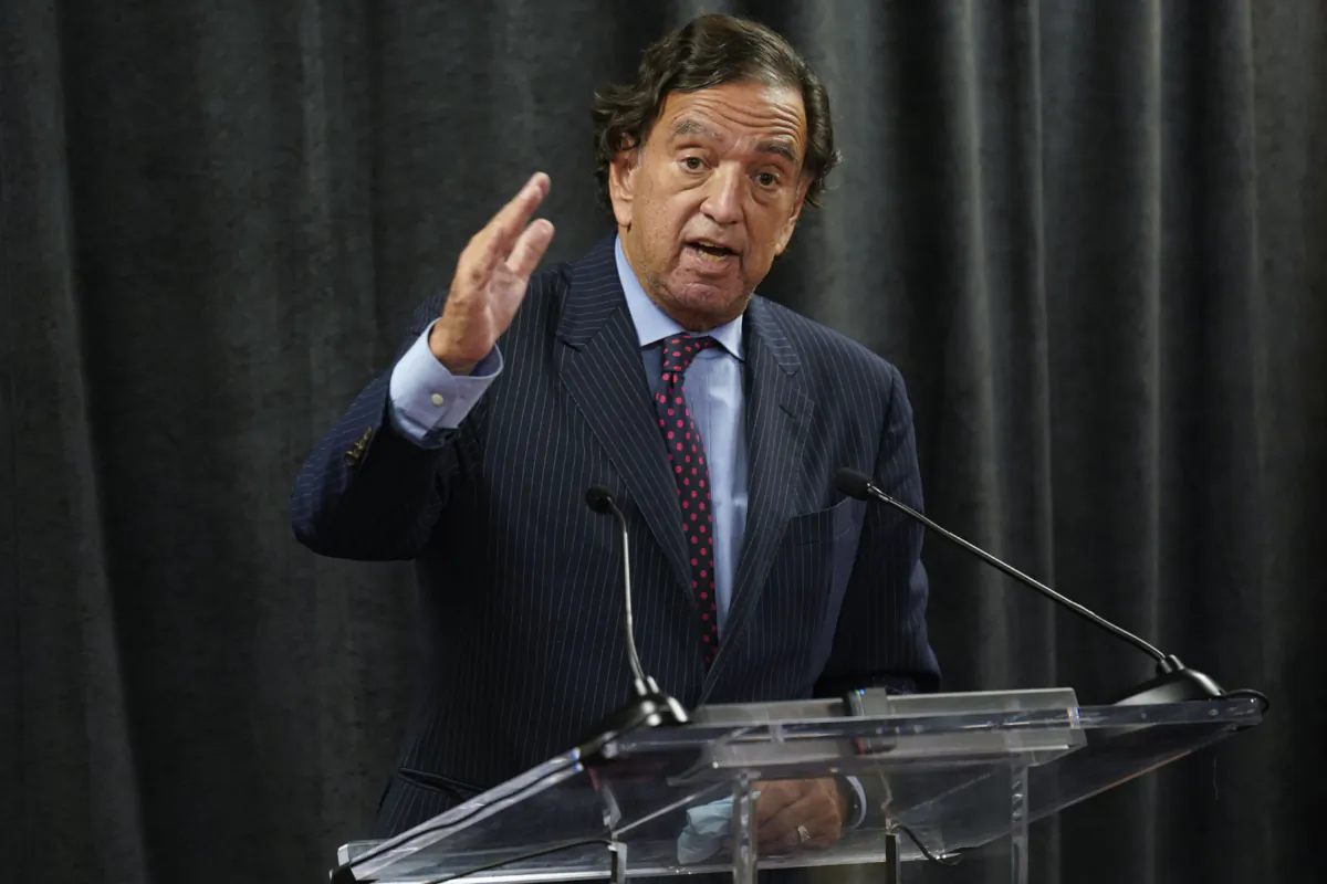 Former U.S. diplomat Bill Richardson speaks to reporters during a news conference in New York, on Nov. 16, 2021. (Seth Wenig/AP Photo)