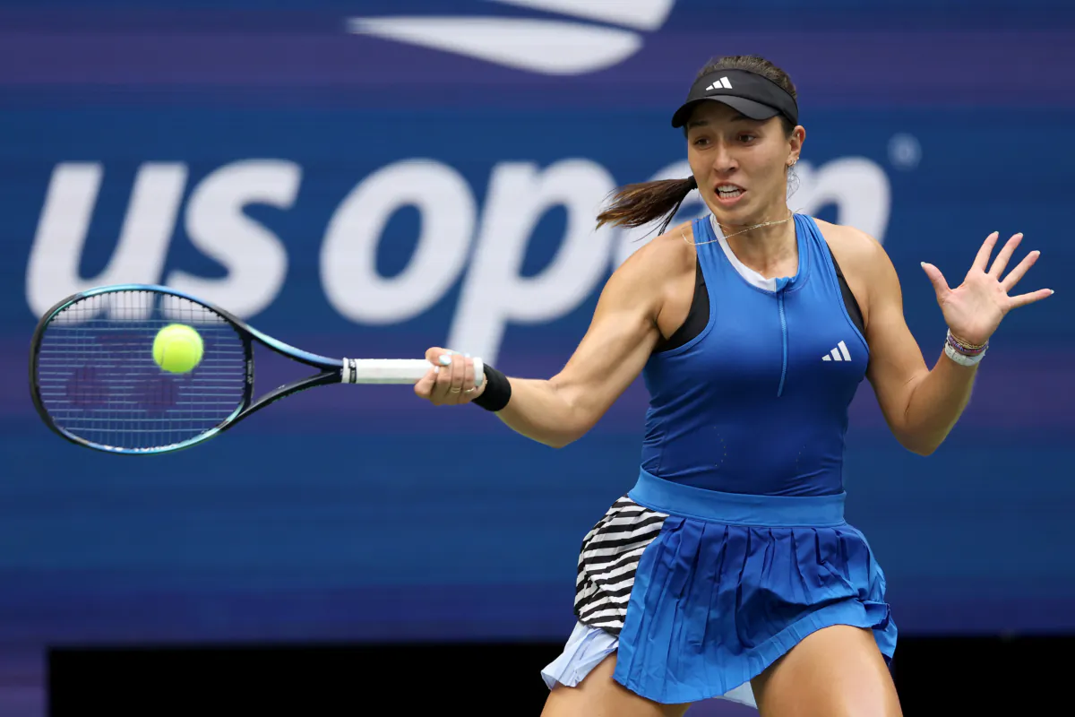 Jessica Pegula of the United States returns a shot against Elina Svitolina of Ukraine during their Women's Singles Third Round match on Day Six of the 2023 US Open at the USTA Billie Jean King National Tennis Center in the Flushing neighborhood of the Queens borough of New York City, on Sept. 2, 2023. (Matthew Stockman/Getty Images)
