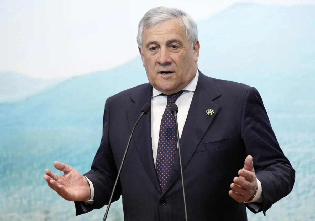 Italy's Foreign Minister Antonio Tajani addresses a press conference at the end of a G7 foreign ministers' meeting at Karuizawa Prince Hotel in Karuizawa, Japan, on April 18, 2023. (Franck Robichon/Pool/AFP via Getty Images)