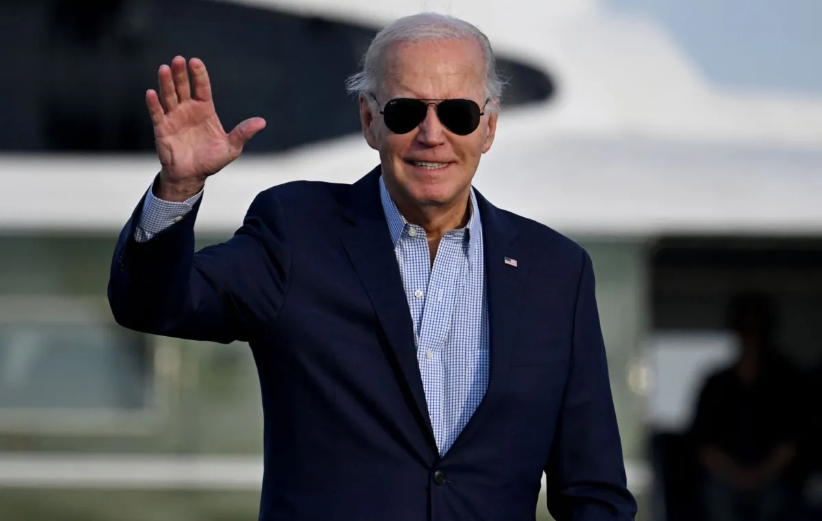 President Joe Biden waves to the press as he arrives at the Dover Air Force Base to board Air Force One, in Dover, Del., on Sept. 4, 2023. (Jim Watson/AFP via Getty Images)