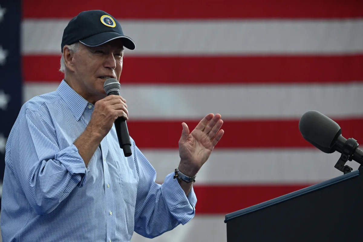 President Joe Biden speaks during Labor Day celebrations in Philadephia on Sept. 4, 2023. (Jim Watson/AFP via Getty Images)