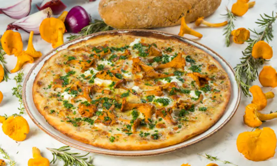Pickled Chanterelles on Gruyère Pizza (Recipe)